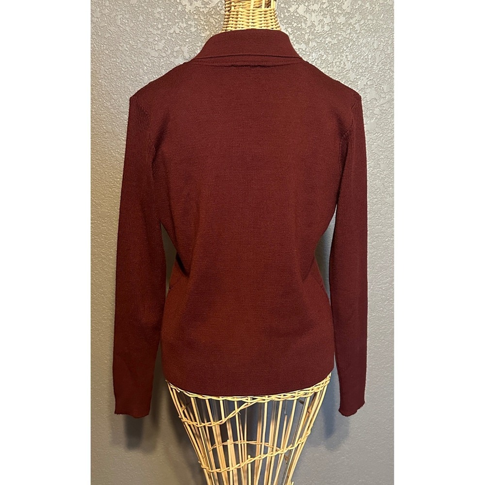 Morgano Italian Knit Zip Front Cardigan Sweater Merino Wool Blend M Red - Picture 6 of 12